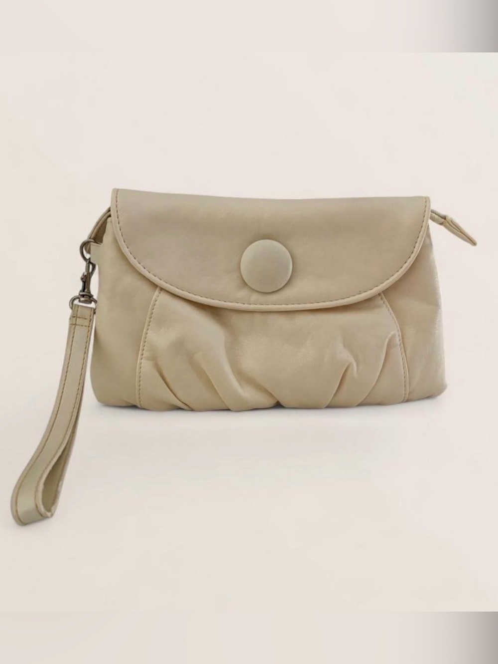 Neutral Beige Wristlet Clutch with Detachable Strap